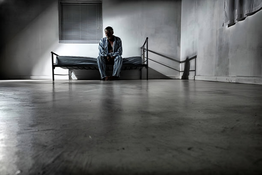 Black man sitting on a hospital bed, appearing thoughtful and concerned, representing the struggle of mental health patients in Nigeria.
