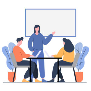 Illustration representing psychoeducational mental health trainings and workshops for individuals, organizations, and community groups.